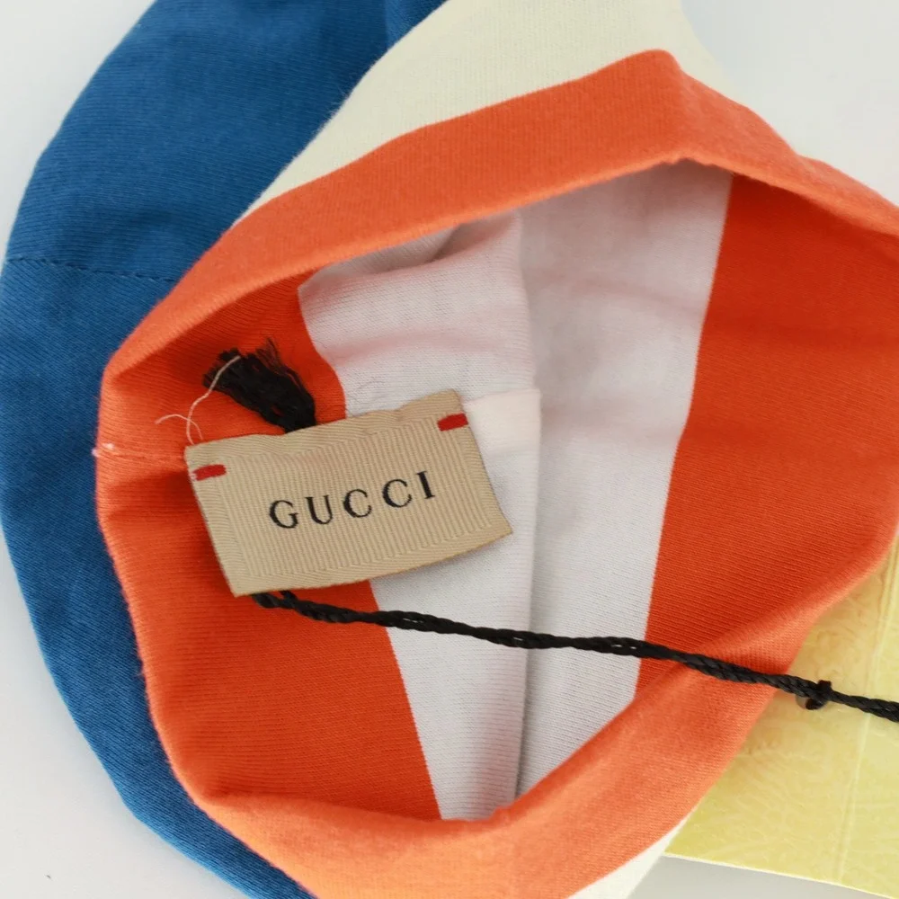 Gucci Baby White Cotton Jersey Logo Stripe Beanie‎ Hat Size Small NWT